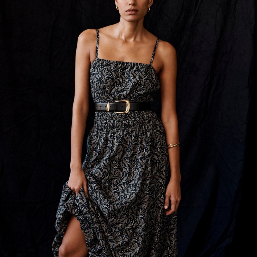 Madewell Black and Gray Patterned Midi Dress